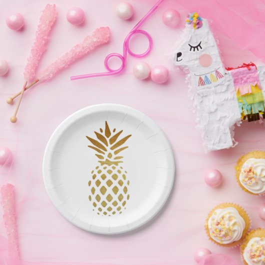 Assiettes En Carton Ananas d'or, fruit en or (Fête)