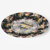 Assiettes En Carton Ananas et fleurs sur noir (Angle)