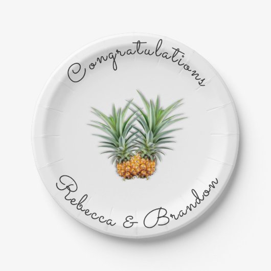 Assiettes En Carton Ananas Félicitations Newlyweds Plaques en papier (Devant)