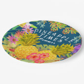 Assiettes En Carton Ananas Floral Turquoise (Angle)