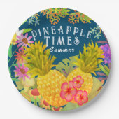 Assiettes En Carton Ananas Floral Turquoise (Devant)