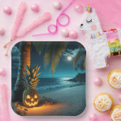 Assiettes En Carton Ananas Jack-o-lanterne Sur Une Plage (Fête)