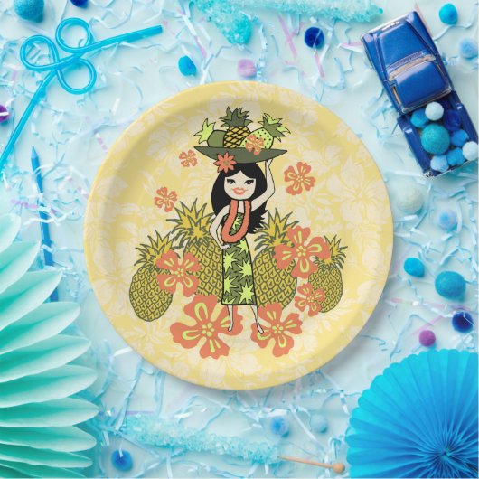 Assiettes En Carton Ananas Luau Hawaiian Hula Girl (Fête)