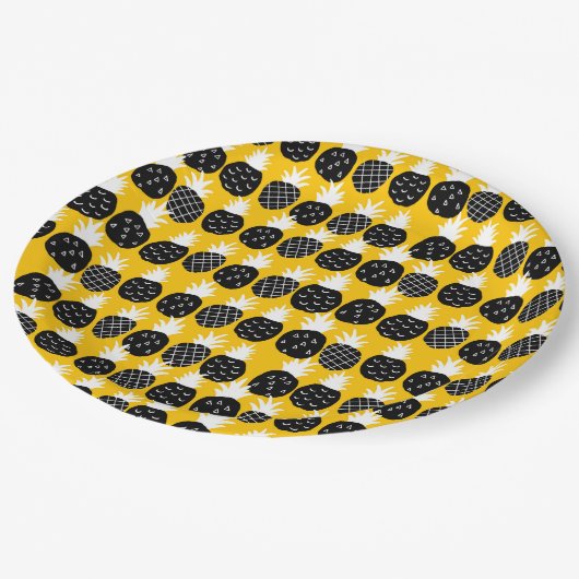 Assiettes En Carton Ananas noir (Angle)