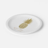 Assiettes En Carton Ananas Or Blanc Moderne Chic Tropical Party (Angle)