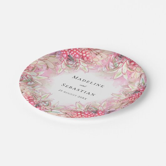 Assiettes En Carton Ananas rose exotique Mariage (Angle)