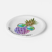 Assiettes En Carton Ananas rose violet tropical (Angle)