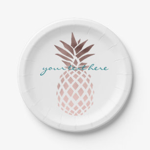 Assiettes En Carton ananas tropical d'or rose clair élégant de faux
