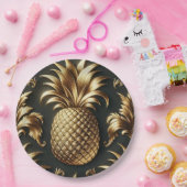 Assiettes En Carton Ananas Tropical Noir & Or Luxueux Mariage (Fête)