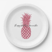 Assiettes En Carton Ananas Tropical Parties scintillant rose Fille (Devant)
