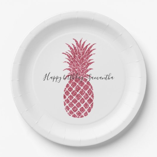 Assiettes En Carton Ananas Tropical Parties scintillant rose Fille (Devant)
