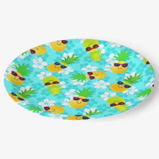 Assiettes En Carton Ananas tropicaux en été amusant (Angle)