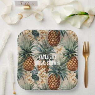 Assiettes En Carton Ananas tropicaux Floral