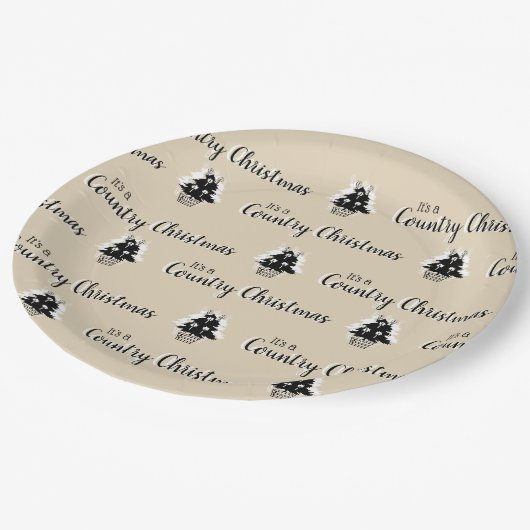 Assiettes En Carton Ancien Pays Rustique Noël Arbres Beige (Angle)