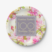 Assiettes En Carton Ancien Rose 100e Anniversaire Plaque papier de fêt (Devant)