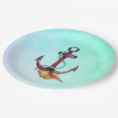 Assiettes En Carton Ancre avec corde et coquillage en aquarelles (Angle)