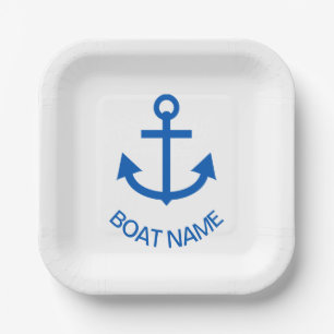 Assiettes En Carton Ancre Bleu Personnalisé Votre Nom De Bateau Blanc