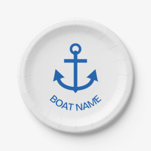 Assiettes En Carton Ancre Bleu Personnalisé Votre Nom De Bateau Blanc