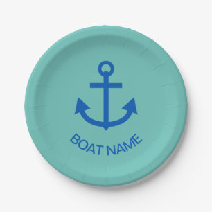 Assiettes En Carton Ancre Bleu Personnalisé Votre Nom De Bateau Sea Gr