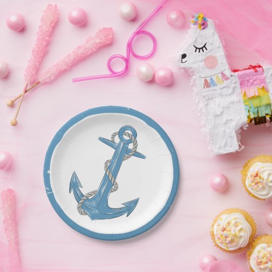 Assiettes En Carton Ancre Blue Ocean Beach Party Mariage nautique (Fête)