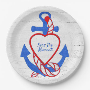 Assiettes En Carton Ancre Coeur Sur Bois Blanchi