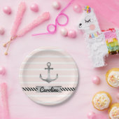 Assiettes En Carton Ancre d'aquarelle gris cool rose rayures (Fête)