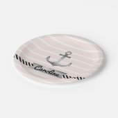 Assiettes En Carton Ancre d'aquarelle gris cool rose rayures (Angle)