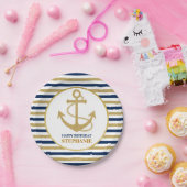 Assiettes En Carton Ancre d'or bleu marine (Fête)