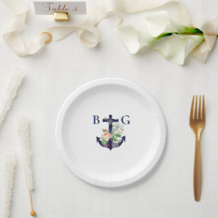 Assiettes En Carton Ancre Floral Nautical Summer Mariage