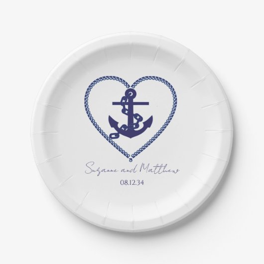 Assiettes En Carton Ancre Love Nautical Mariage Plaques de papier (Devant)