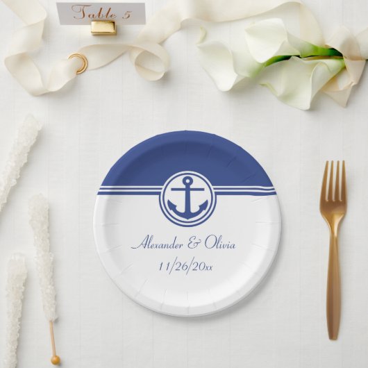Assiettes En Carton Ancre marine Blue Nautical (Mariage)