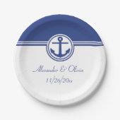 Assiettes En Carton Ancre marine Blue Nautical (Devant)