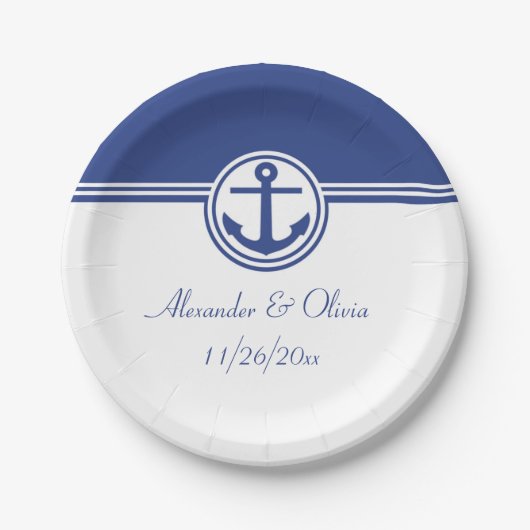 Assiettes En Carton Ancre marine Blue Nautical (Devant)