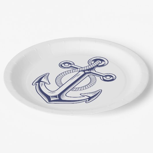 Assiettes En Carton Ancre Marine Marine Bleu Mariage nautique (Angle)