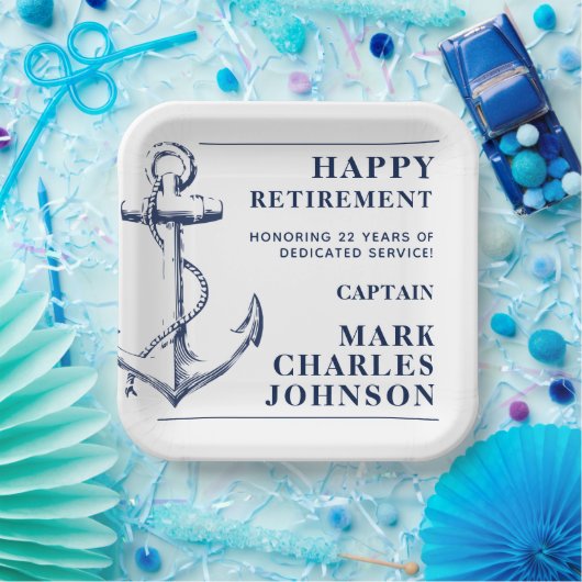 Assiettes En Carton Ancre Marine Retraite Plaques de papier nautique (Fête)