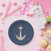 Assiettes En Carton ancre marine sur bleu marine (Fête)