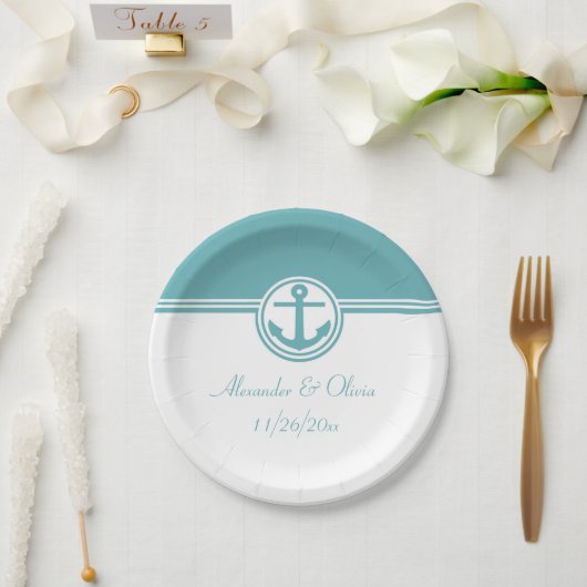 Assiettes En Carton Ancre marine turquoise (Mariage)