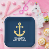 Assiettes En Carton Ancre nautique avec Motif de Navy Jaune Chevron (Fête)