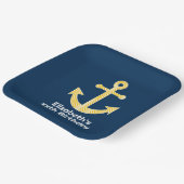 Assiettes En Carton Ancre nautique avec Motif de Navy Jaune Chevron (Angulaire)
