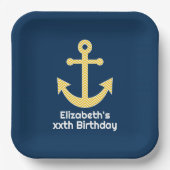 Assiettes En Carton Ancre nautique avec Motif de Navy Jaune Chevron (Recto)