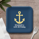Assiettes En Carton Ancre nautique avec Motif de Navy Jaune Chevron<br><div class="desc">Motif tendance et preppy - Un design classique et élégant avec des chevrons et un espace pour ajouter votre nom ou monogramme.</div>