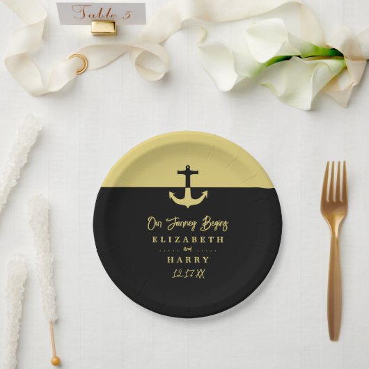 Assiettes En Carton Ancre nautique - Black Gold - Mariage plage (Mariage)