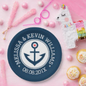 Assiettes En Carton Ancre nautique bleu et blanc Design Mariage (Fête)