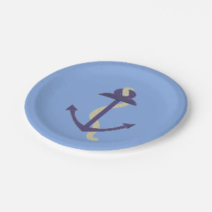 Assiettes En Carton Ancre nautique bleue