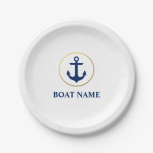 Assiettes En Carton Ancre nautique G blanc de nom de bateau
