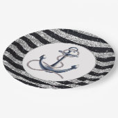 Assiettes En Carton Ancre nautique Mariage Silver Black Stripes (Angle)