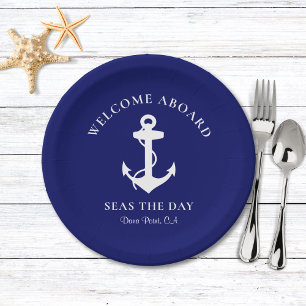 Assiettes En Carton Ancre nautique Marine Blue