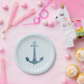 Assiettes En Carton Ancre Nautique Stripe Plate de Plage (Fête)