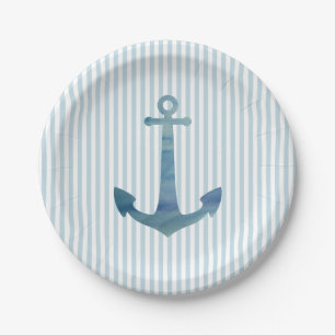 Assiettes En Carton Ancre Nautique Stripe Plate de Plage