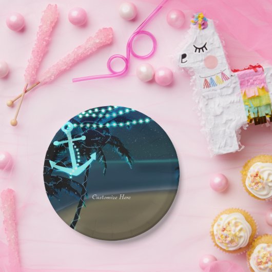 Assiettes En Carton Ancre Plage Lumières & Palm Trees Plaques Mariages (Fête)